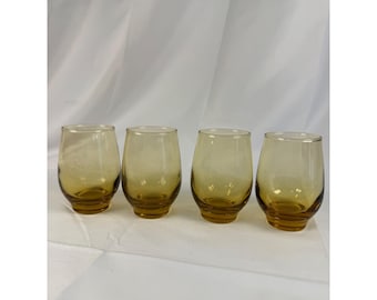Set of 4 Vintage Libbey Tempo Amber Juice Glasses | Mid Century Modern Barware
