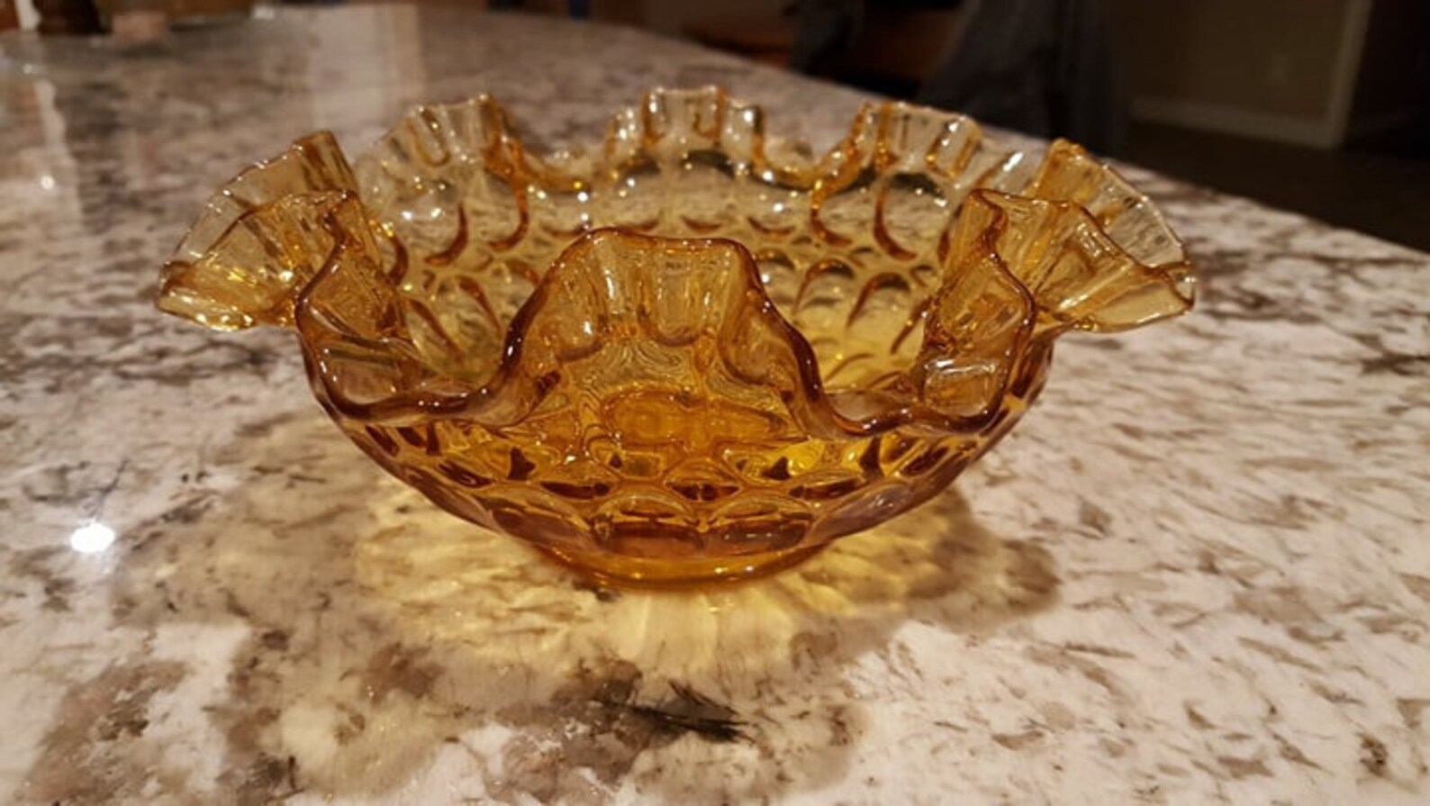 Amber Colored Fenton Glass Ruffled Edge Candy Bowl Etsy
