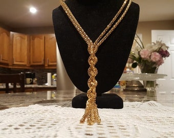 Gorgeous Gold Tone Knot Tassel Necklace