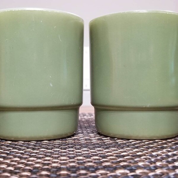 Anchor Hocking Fireking Olive Green Set of 2 Coffee Mugs