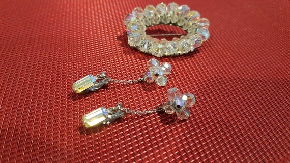 Rhinestone and Bead Brooch and Clip Earrings - image 1