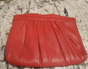 Red Vintage Clutch Purse with Chain Shoulder Strap