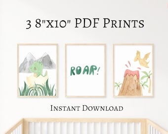 Baby Dinosaur Digital Prints, Set of 3 Wall Art Prints, Nursery Decor