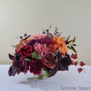 Faux Floral Arrangement in Mercury Vase, Roses, Hydrangea, Dahlias, Peonies, Eucalyptus, Beautiful Home Decor, 19&quot; in Diameter
