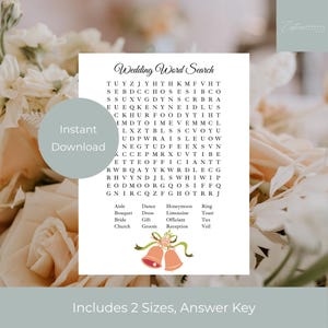 Ricerca di parole per matrimoni stampabile, divertente puzzle per feste di addio al nubilato, feste di fidanzamento o matrimoni, 2 dimensioni per una facile stampa, download immediato