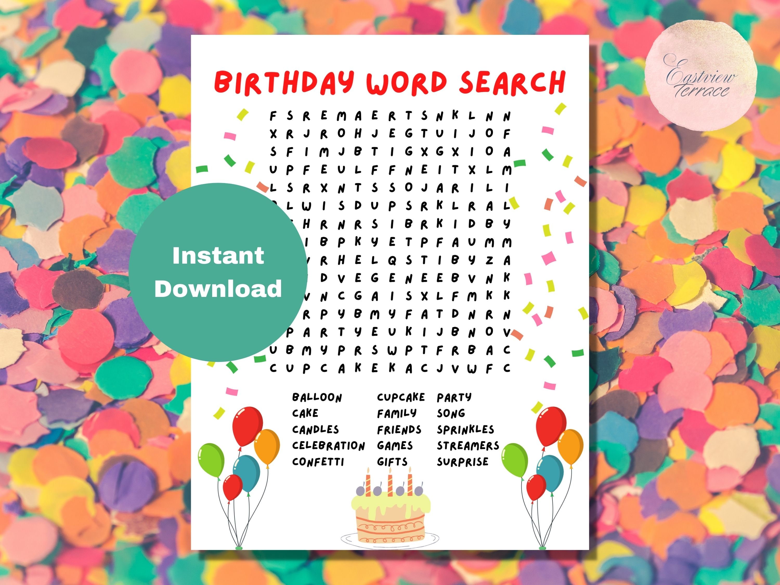 Birthday Word Search Printable, Kids Activity Page, Birthday Party ...