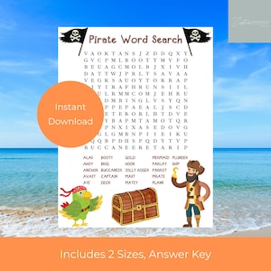 Pirate Word Search Printable, Kids Activity Page, Party Favor, Party Game, Pirate Themed Party