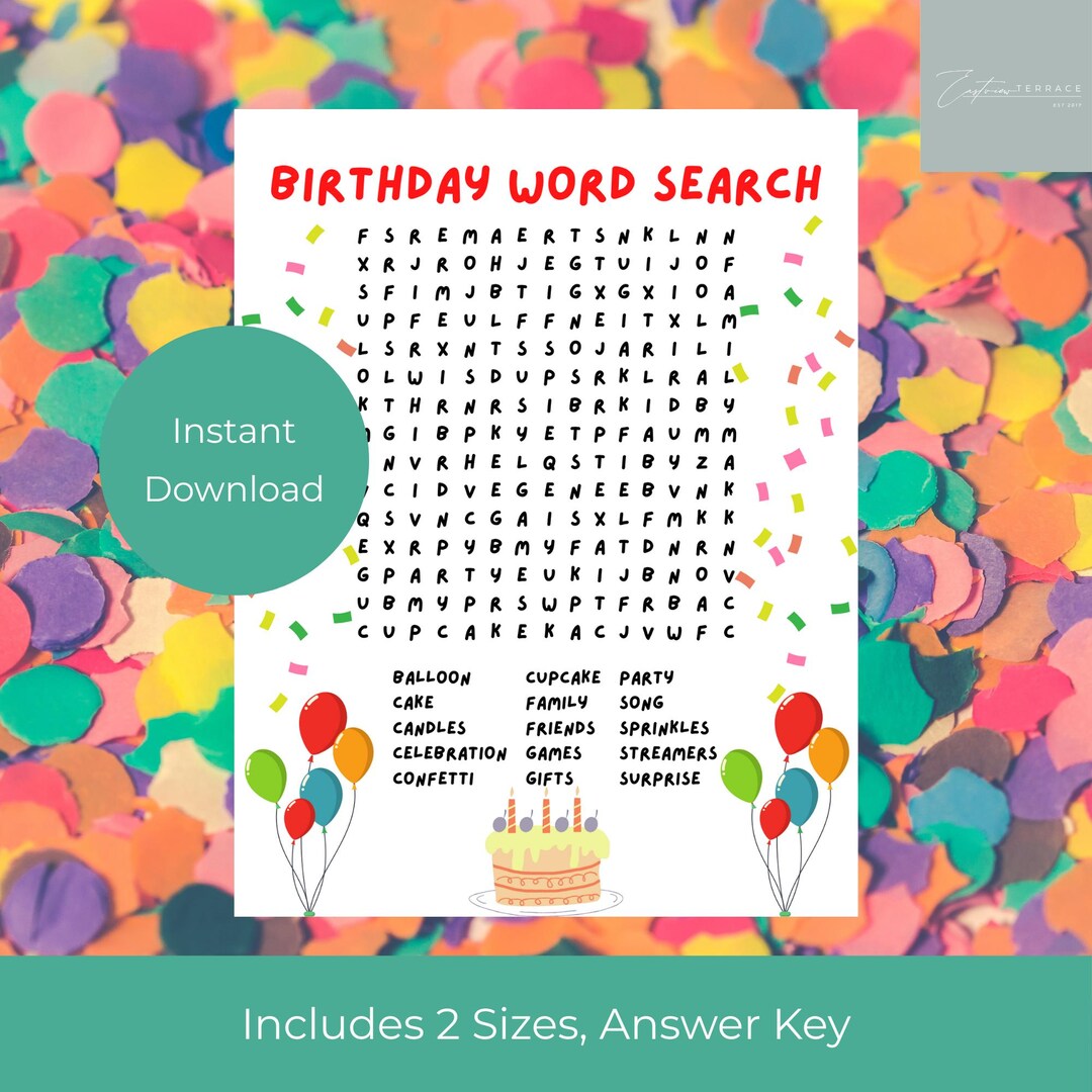 Birthday Word Search, Kids Party Game - Etsy