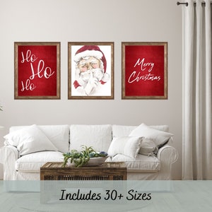 Christmas Wall Art, Printable Christmas, Set of 3 Christmas Prints, Holiday Wall Decor, Santa Claus Print, Merry Christmas Sign