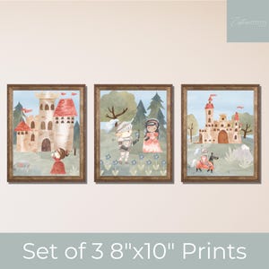 Medieval Knights and Princess Prints, Set of 3 Digital Prints, Nursery Wall Art, Medieval Kids Room Decor