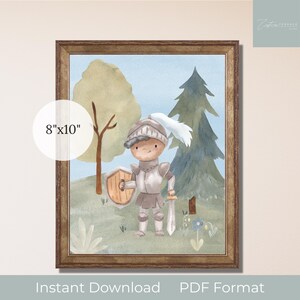 Knight Digital Print, Nursery Wall Art, Medieval Kids Room Decor