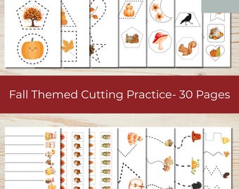 Fall Cutting Practice, Preschool Motor Skills with Shapes, Lines, and Cutting Strips