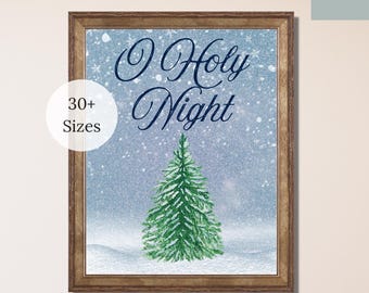 O Holy Night Christmas Tree Print, Rustic Holiday Wall Decor Printable