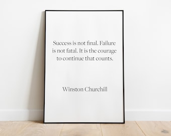 Impressão com citação de Winston Churchill, arte de parede motivacional