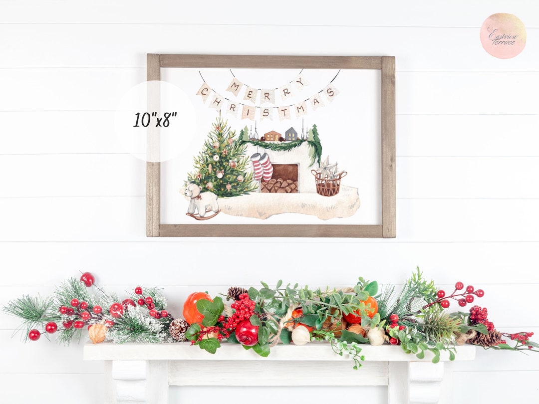 Merry Christmas Scene Digital Print, Holiday Wall Art, Festive Gift - Etsy
