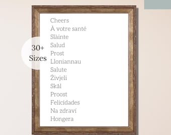 Cheers Different Languages Digital Print, Translation Wall Art