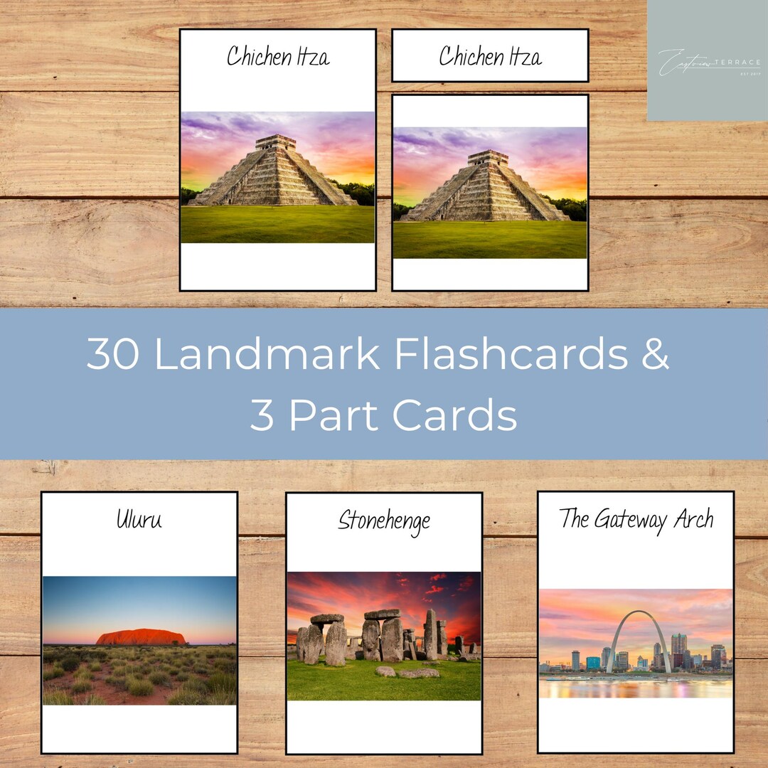 Geography Flashcards - World Landmarks 3 Part Cards for Montessori ...