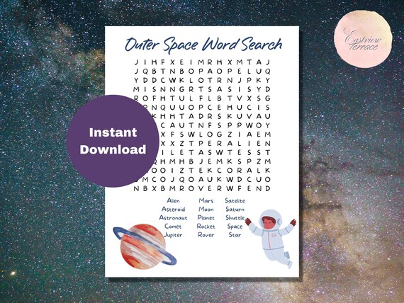 outer space word search printable kids activity party favor etsy