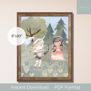 Princess and Knight Digital Print, Nursery Wall Art, Medieval Kids Room Decor