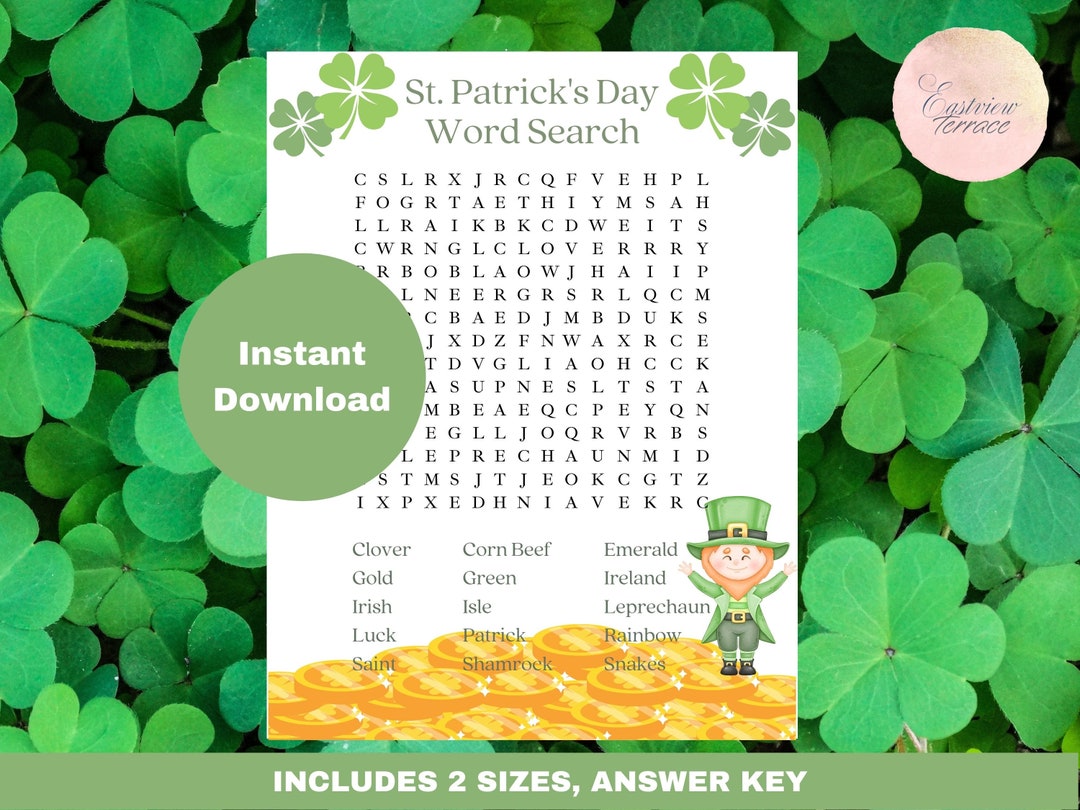 St. Patrick's Day Word Search Printable, Kids Activity Page, Party ...