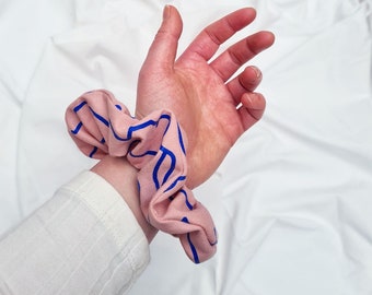 Cute Pink/Blue Screen Printed Patterned Hair Scrunchie