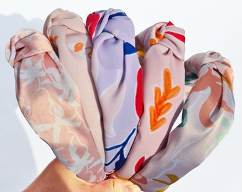 Printed knot headbands, Handmade Womens floral summer silky accessories