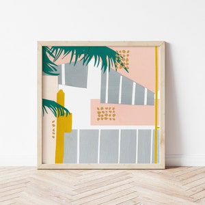 20x20 cm 'Ocean Palm' Art Deco Miami inspired Giclee art print / wall art image 1