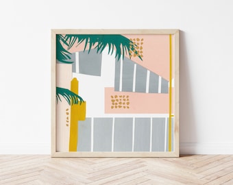 20x20 cm 'Ocean Palm' Art Deco Miami inspired Giclee art print / wall art
