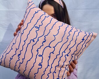 Pink Cotton Screen Printed Cushion