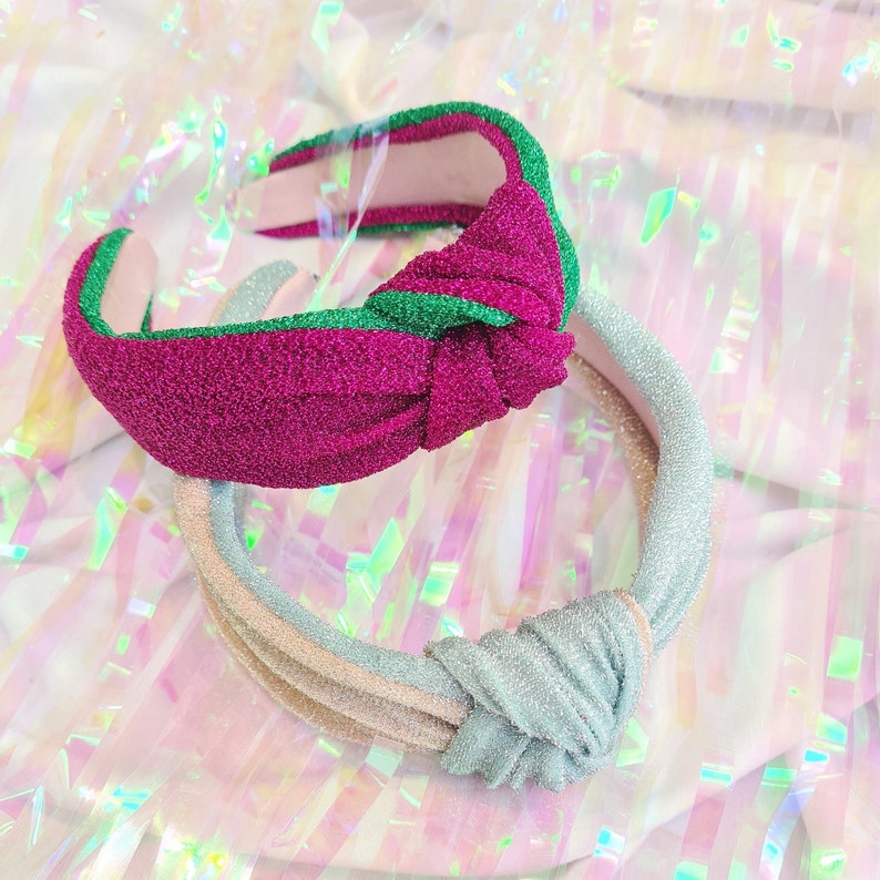 Ton Ton Glitzer Festlicher Knoten Stirnband Smaragd Magenta Mint Pink Bild 5