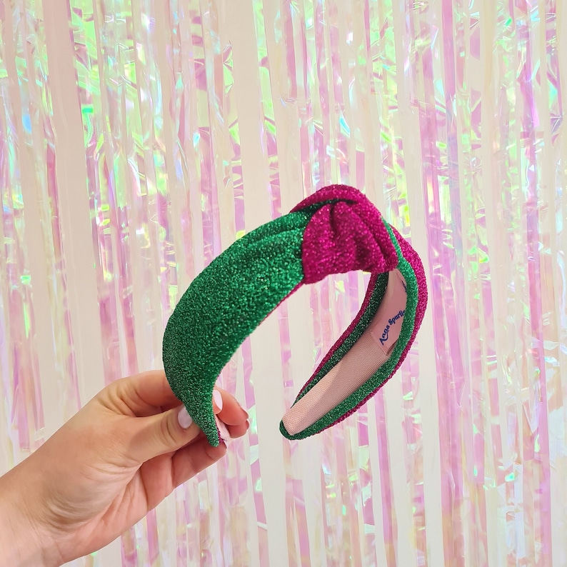 Ton Ton Glitzer Festlicher Knoten Stirnband Smaragd Magenta Mint Pink Emerald/Magenta