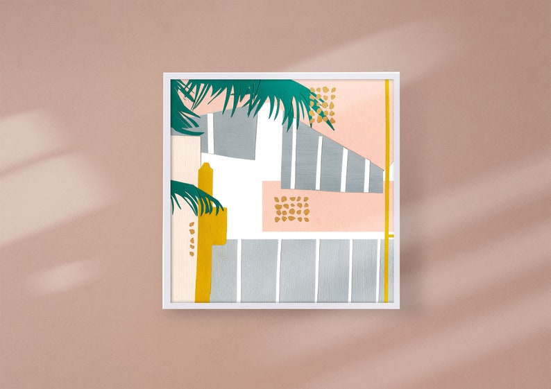 20x20 cm 'Ocean Palm' Art Deco Miami inspired Giclee art print / wall art image 2