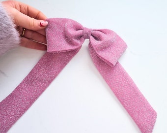 Pink glitter hair bow