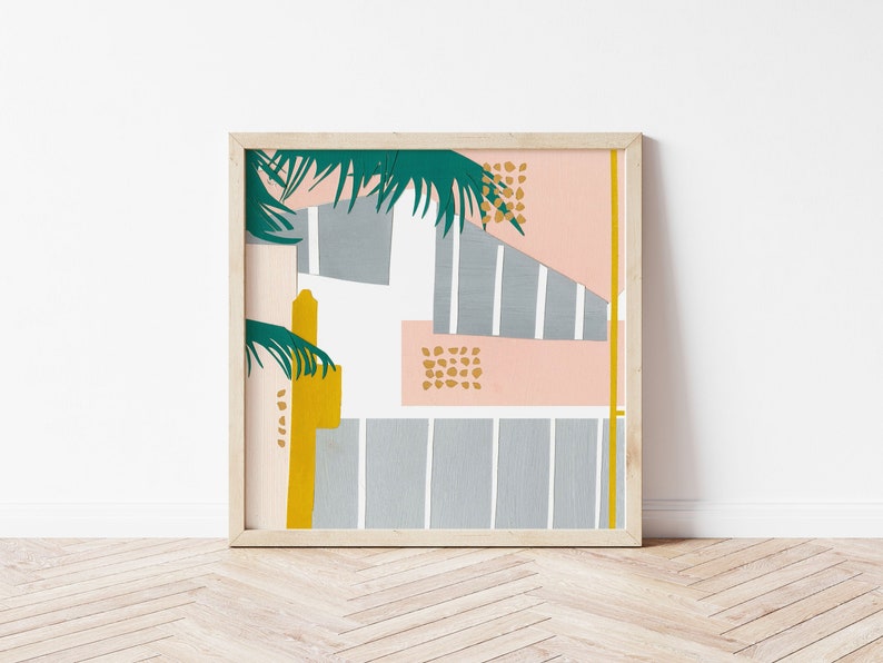 20x20 cm 'Ocean Palm' Art Deco Miami inspired Giclee art print / wall art image 1