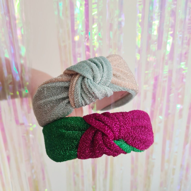 Tone Tone Glitter Festive Knot Headband Emerald Magenta Mint Pink image 4
