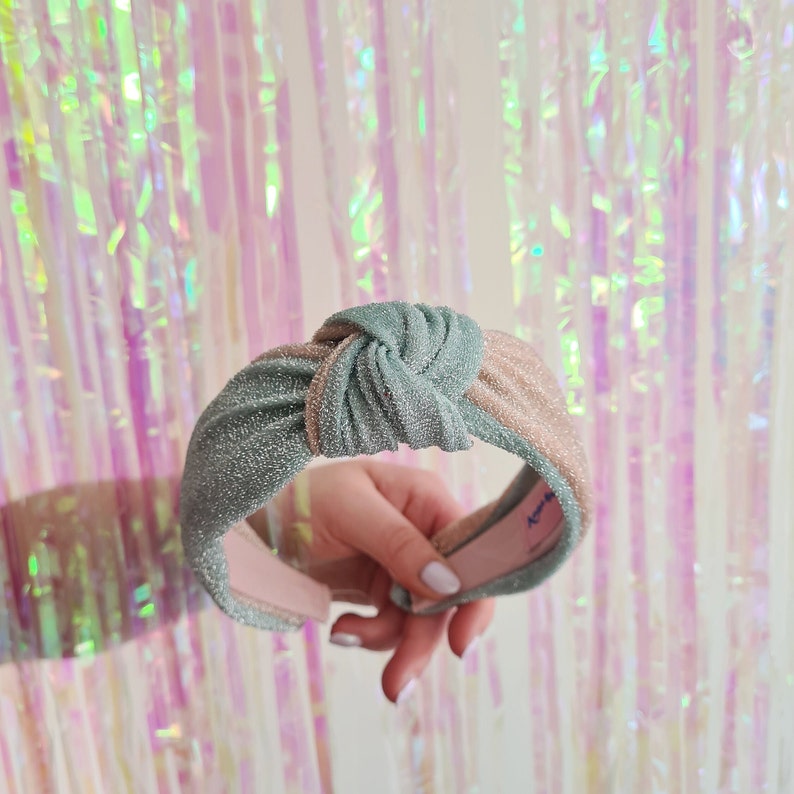 Tone Tone Glitter Festive Knot Headband Emerald Magenta Mint Pink Mint/Pink