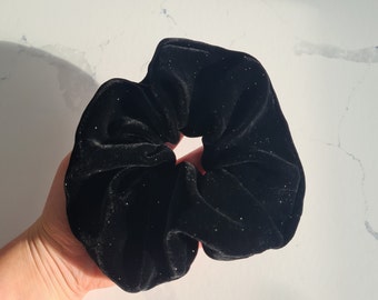 Oversized Black Velvet Glitter Scrunchie