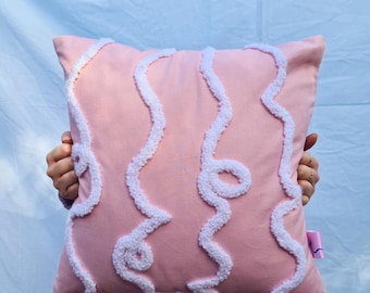 Pink Cotton Punch Needle Tufted Cushion