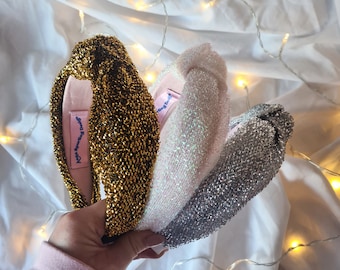 Tinsel Sparkle Knot Headband Gold Silver Iridescent