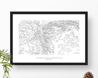 Theodore Roosevelt National Park, North Dakota | Topographic Print, Topo Print, Contour Map, Map Art | Home or Office Decor, Prairie Gift