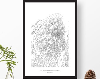 Adirondack Mountains, New York | Topographic Print, Contour Map, Map Art | Home or Office Decor, Gift for Mountain Lover or Hiker