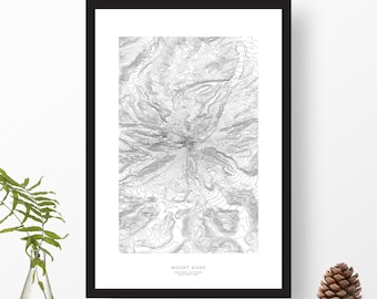Mount Hood, Oregon | Topographic Print, Contour Map, Map Art | Home or Office Decor, Gift for Wilderness Lover, Camper, or Hiker