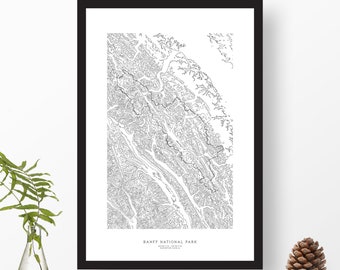 Banff National Park, Alberta, Canada | Topographic Print, Contour Map, Map Art | Home or Office Decor, Gift for Wilderness or Mountain Lover