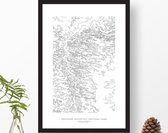 Theodore Roosevelt National Park, North Dakota | Topographic Print, Topo Print, Contour Map, Map Art | Home or Office Decor, Prairie Gift