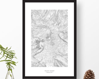 Mount Baker, Washington | Topographic Print, Contour Map, Map Art | Home or Office Decor, Gift for Pacific Northwest Mountain Lover