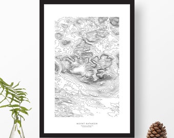 Mount Katahdin, Maine | Topographic Print, Contour Map, Map Art | Home or Office Decor, Gift for Wilderness Lover, Camper, or Hiker
