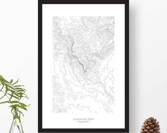 Guadalupe Peak, Texas | Topographic Print, Contour Map, Map Art | Home or Office Decor, Gift for Mountain Lover or Hiker