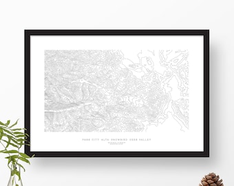 Park City, Alta, Snowbird, Deer Valley, Utah | Topographic Print, Map Art, Ski Map | Home or Office Decor, Gift for Mountain Lover or Skier