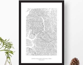 North Cascades National Park, Washington | Topographic Print, Contour Map, Map Art | Home or Office Decor, Gift for Mountain Lover or Hiker
