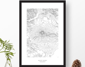 Mount Adams, Washington | Topographic Print, Contour Map, Map Art | Home or Office Decor, Gift for Wilderness Lover, Camper, or Hiker